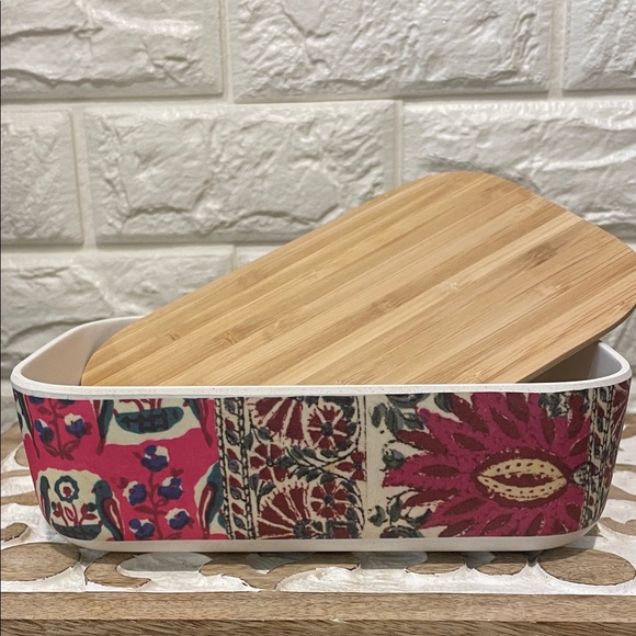 Anthropologie Floral Patterned Lunch Container with Bamboo Lid - Picture 1 of 3